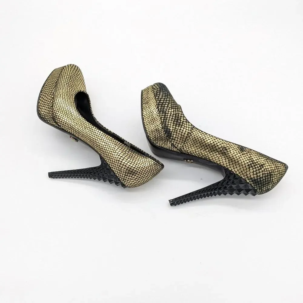 Rachel Rachel Roy Gold Black Kimi Scale Pattern Sculpted Studded Platform Size 8